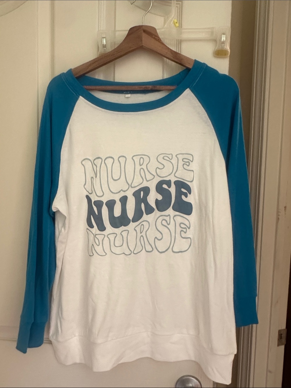 Nurse Graphic Raglan Sleeve Top - Teal & White